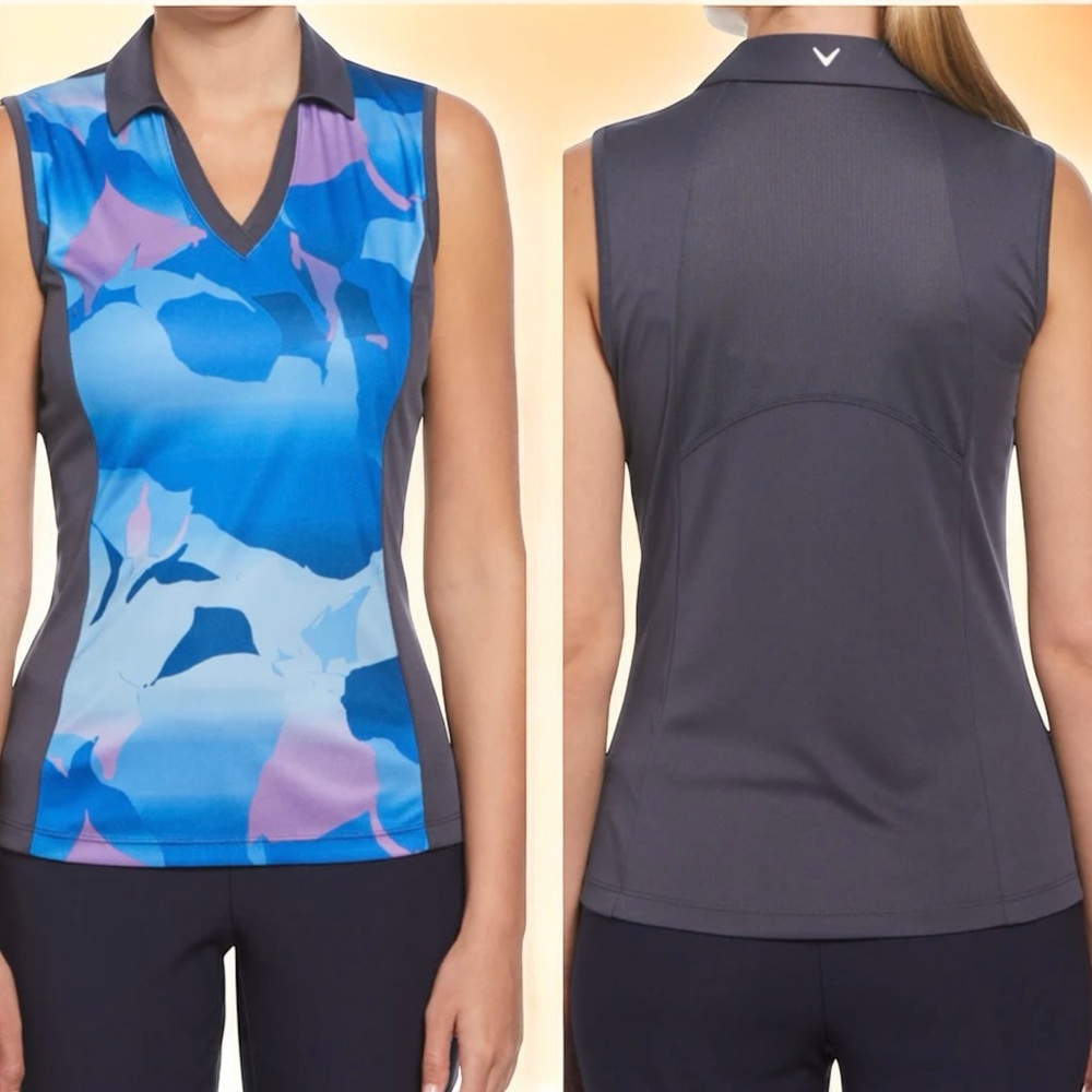 Callaway Golf Sleeveless V-Neck Shirt Moisture Wicking Blue Sea Star Top - Picture 2 of 12